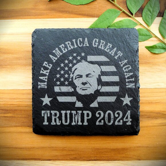 Donald Trump 2024 July 13 Assassination FIGHT Never Surrender Slate Coaster Set - Picture 3 of 15